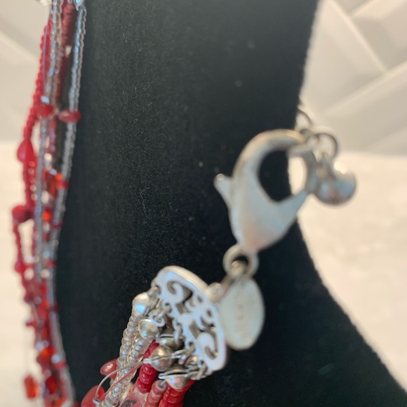 Chico’s red, silver and crystal multi strand necklace. - Picture 5 of 7